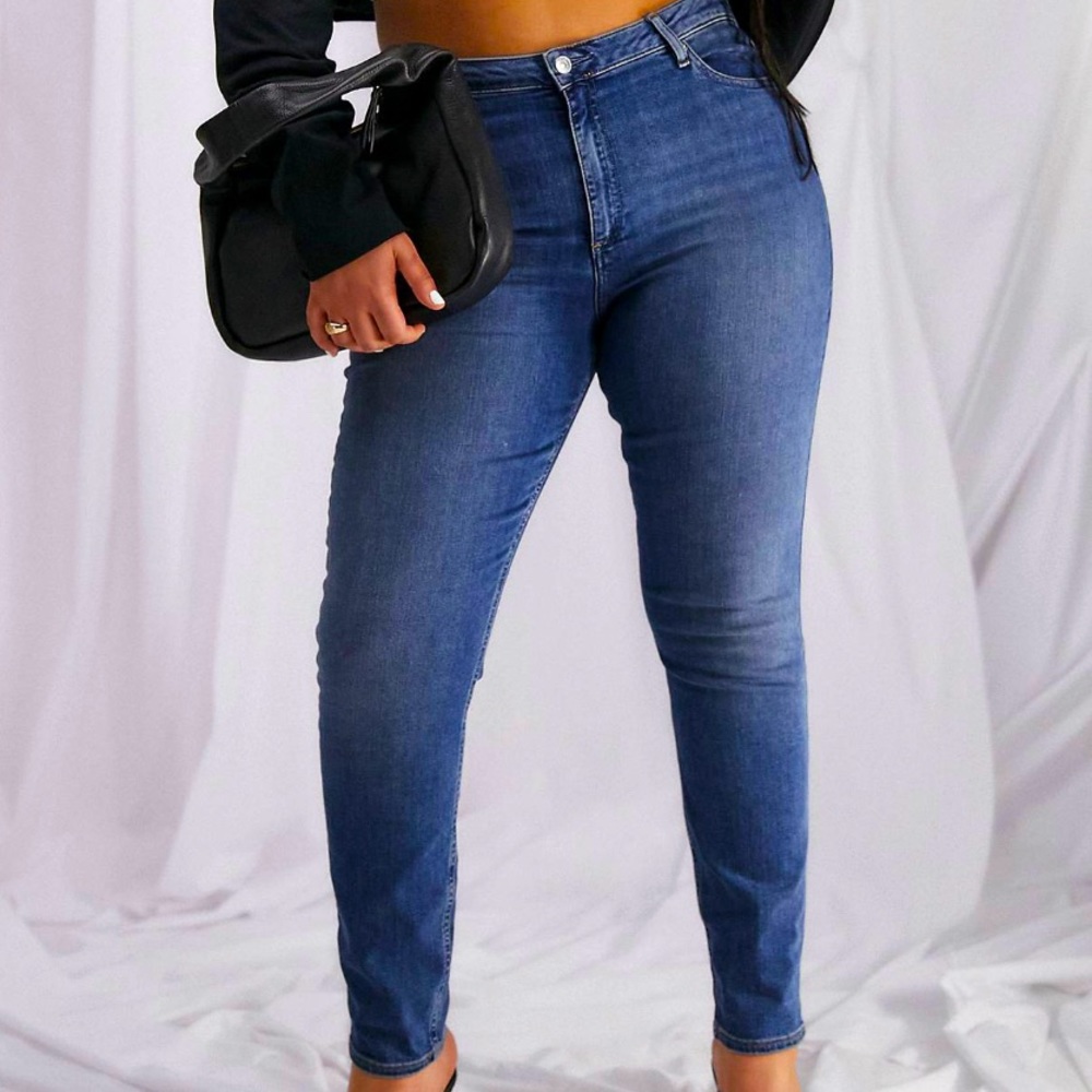 ASOS DESIGN Curve High Rise Ridley 'skinny' Fit Jeans -  Authentic Mid-Wash